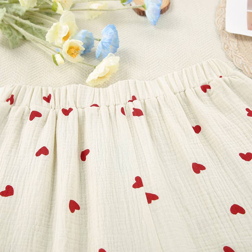 Valentine's Day heart print pajamas cotton loungewear set: Apricot