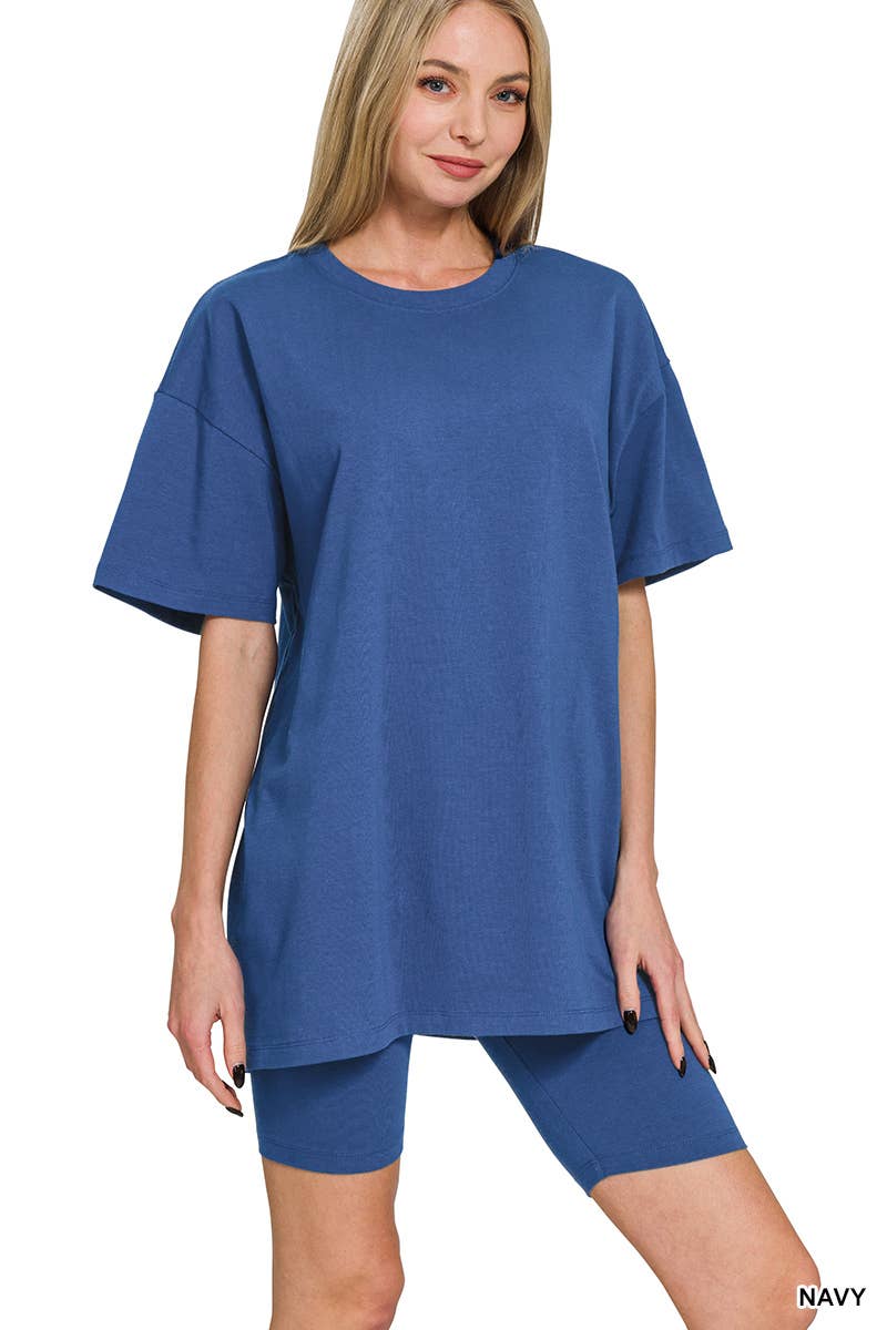 Cotton Round Neck Top & Biker Shorts Set