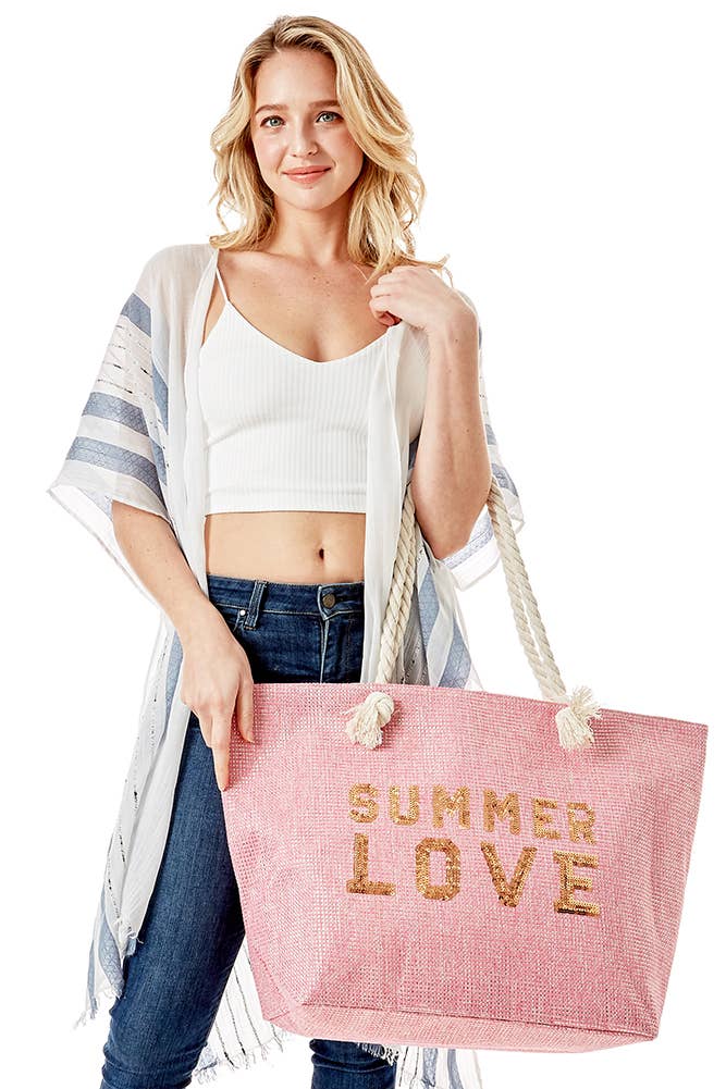 Glitz SUMMER LOVE Lettering Beach Bag: Yellow