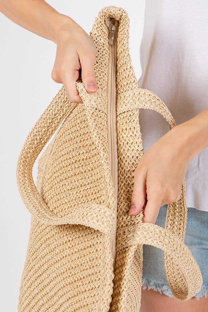 Solid Color Crochet Summer Straw Tote Bag: Yellow