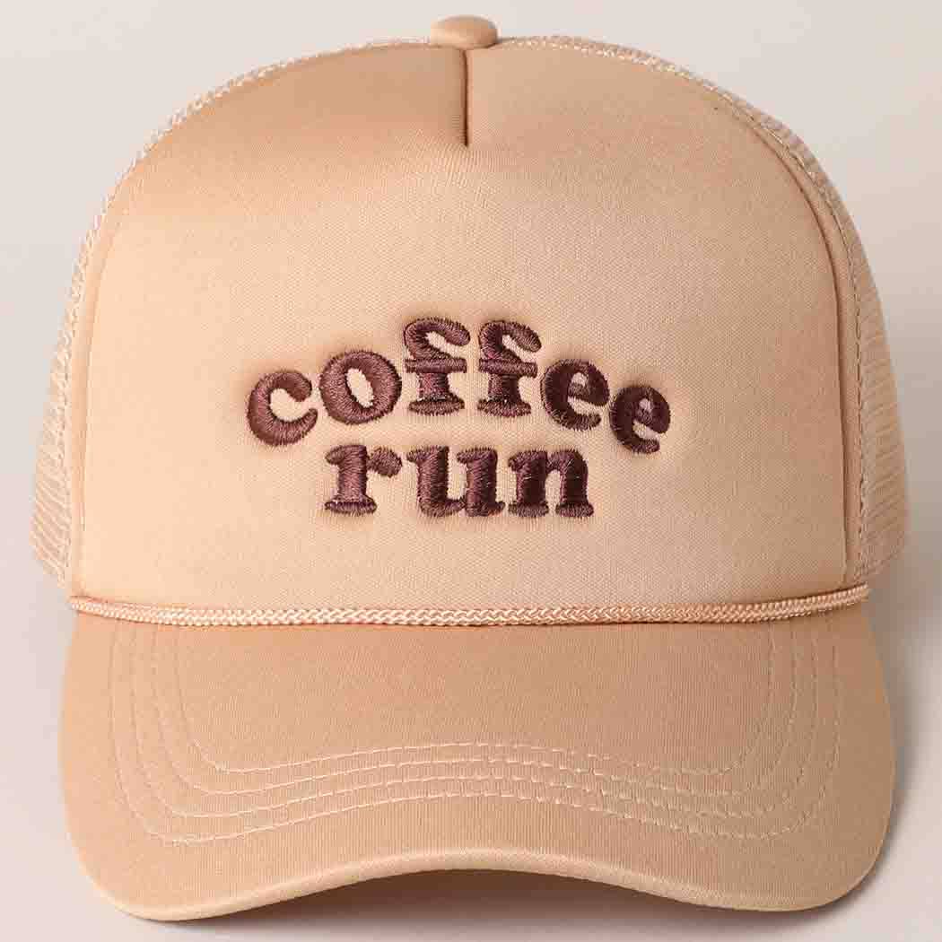 Coffee Run Embroidered Trucker Cap: LATTE / One Size