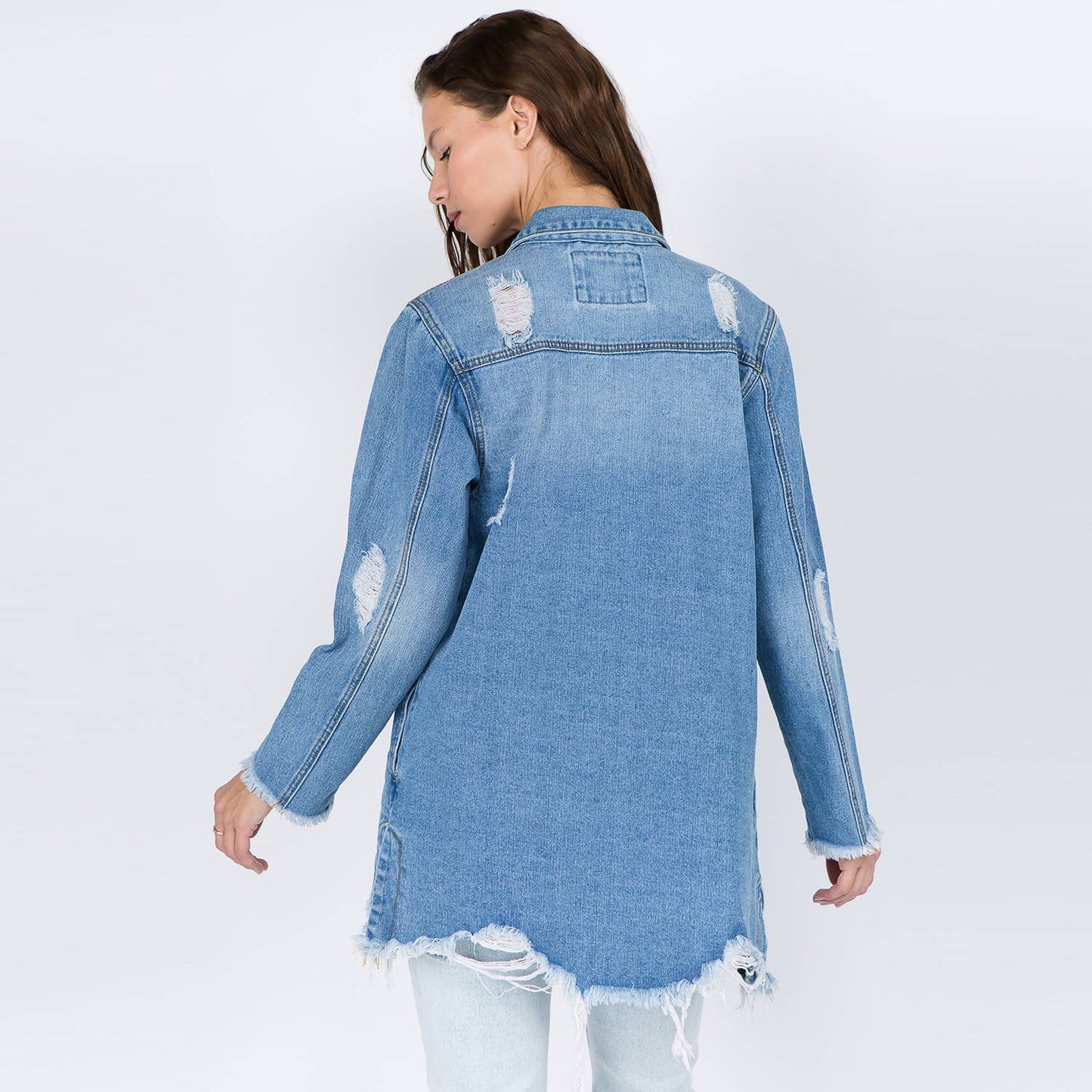 DISTRESSED DENIM SHIRT STYLE JACKET-SALE