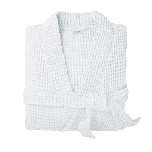 Lightweight Waffle Bathrobe, Spa Dressing Gown Kimono: White
