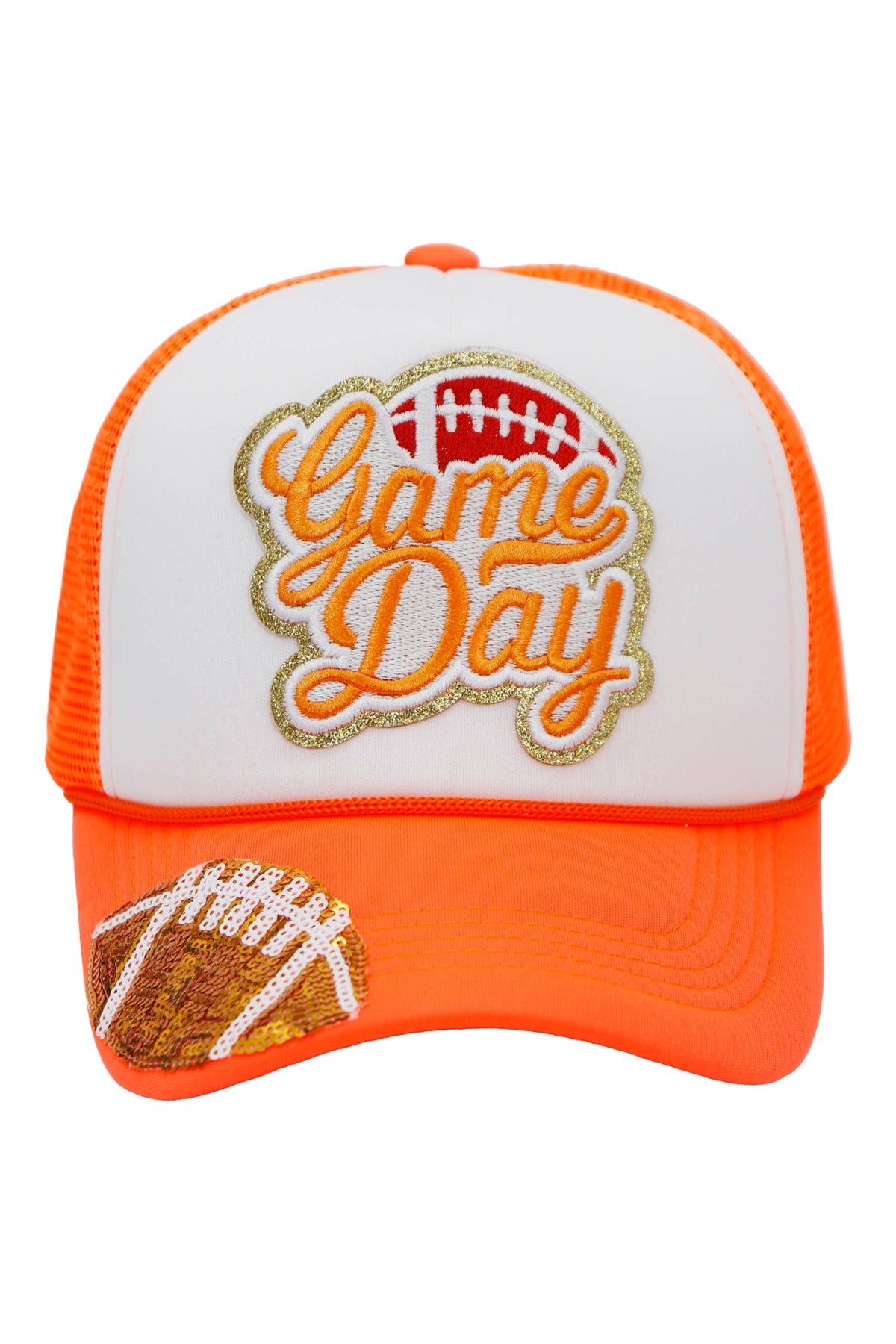 Football Gameday Patch Sponge Trucker Hat: White/Royal Blue