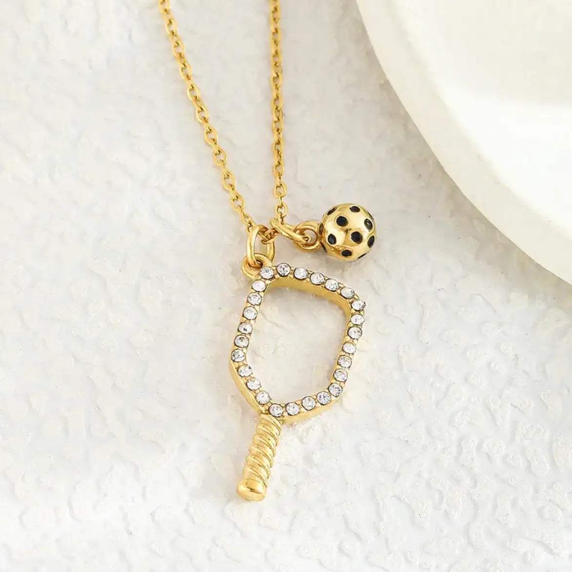 Pickleball Necklace 18k Gold Plated Rhines Stone Gift