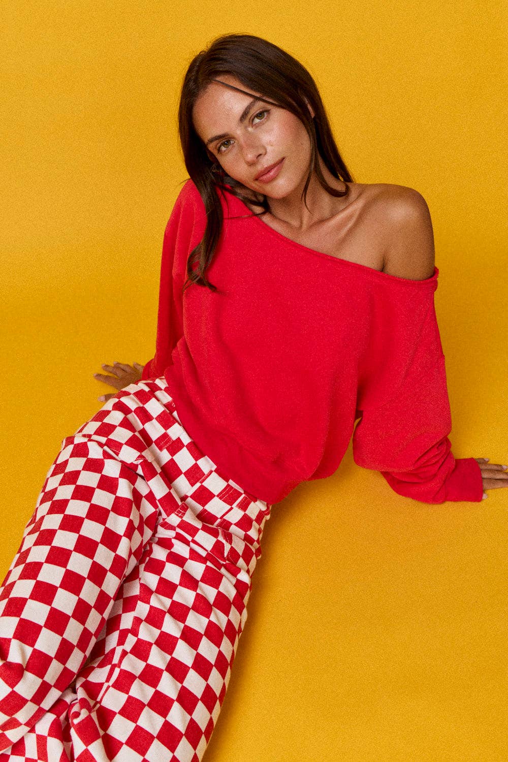 PT17835 - Alina Off Shoulder Cropped Sweatshirt: Light Grey