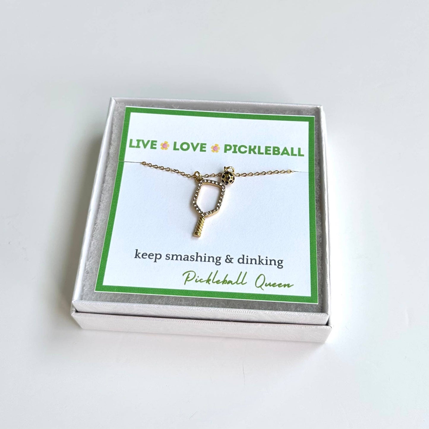 Pickleball Necklace 18k Gold Plated Rhines Stone Gift