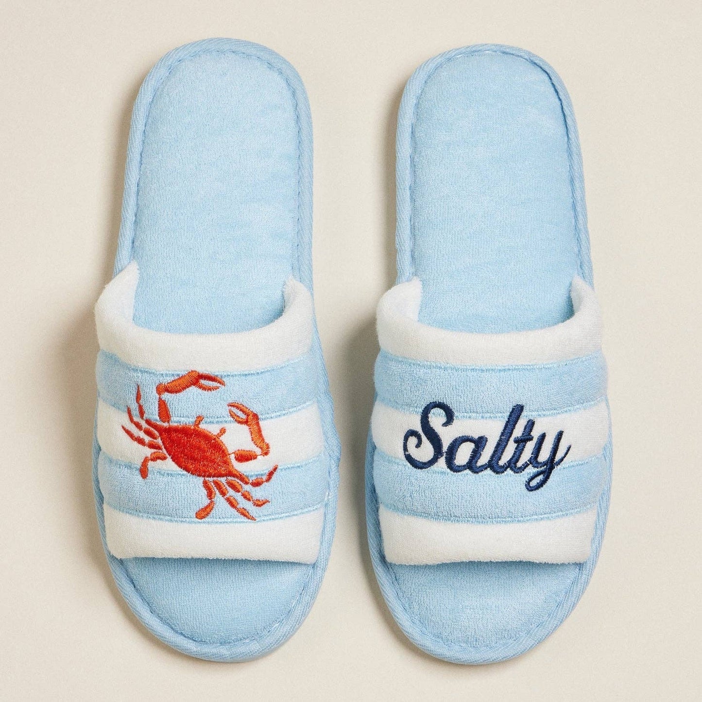 Salty Crab Embroidered Terry Slippers