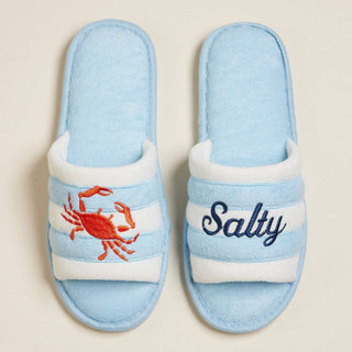 Salty Crab Embroidered Terry Slippers