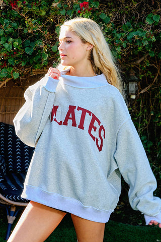 IT2594 'PILATES & YOGA' Print Reversible Mockneck Sweatshirt