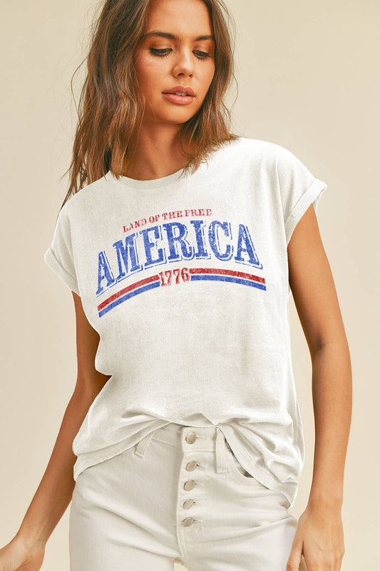 America Rolled up sleeve T-Shirt