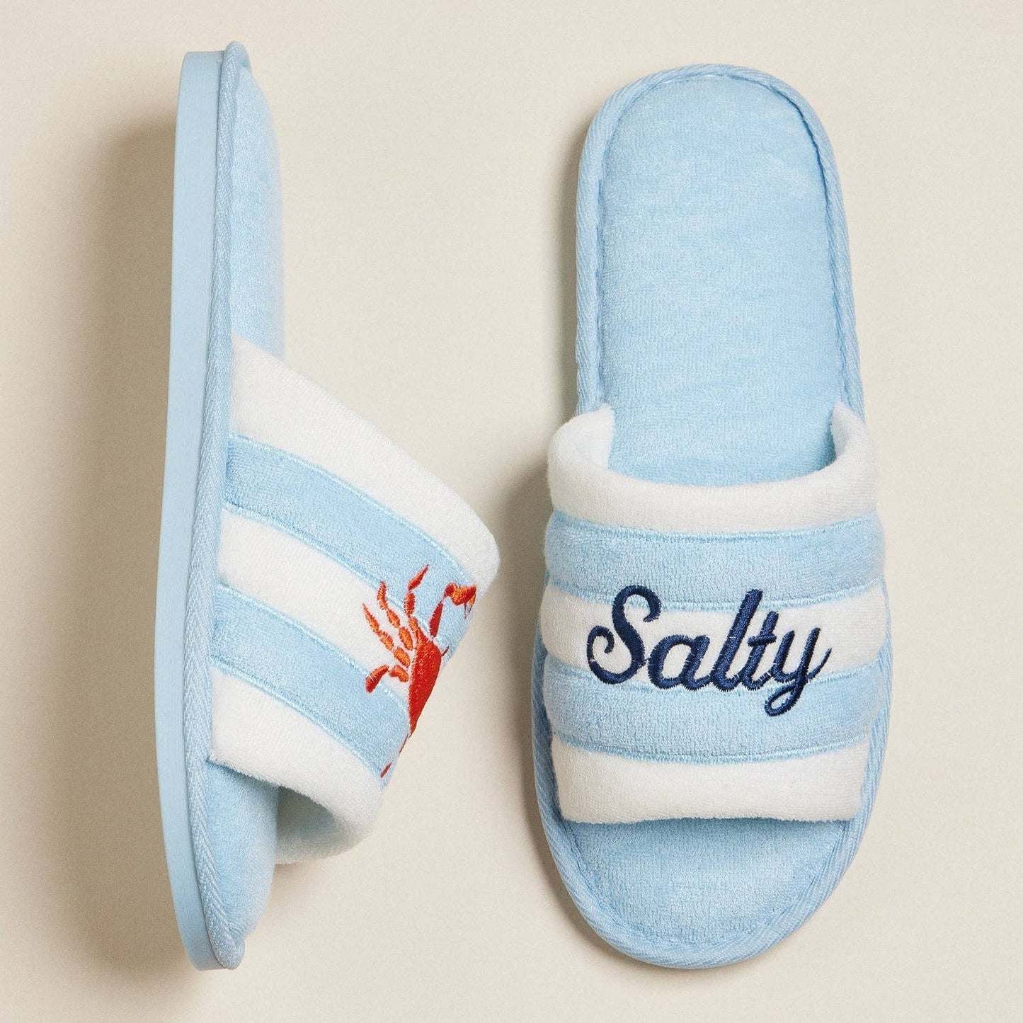 Salty Crab Embroidered Terry Slippers
