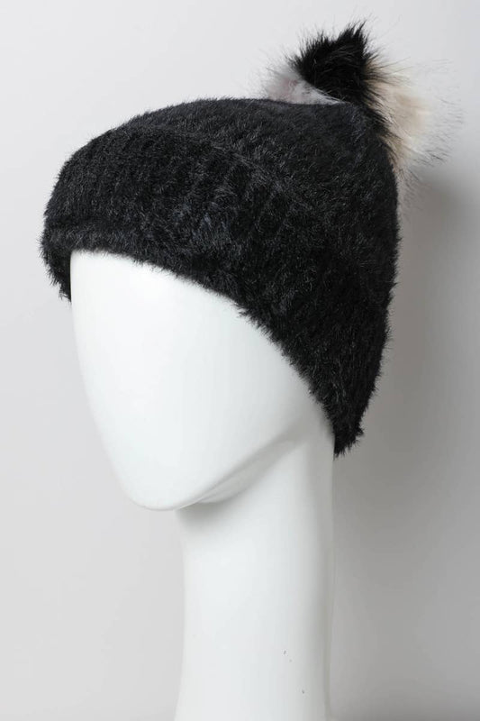 Plush Faux Mohair Knit Beanie for Winter Warmth 🤎: Black