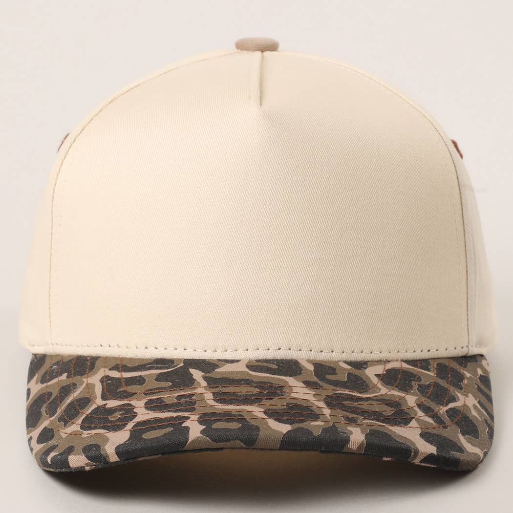 Two Tone Leopard Color Canvas Camo Trucker Hat: LEOPARD / One Size