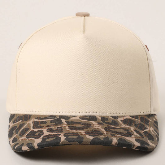 Two Tone Leopard Color Canvas Camo Trucker Hat: LEOPARD / One Size
