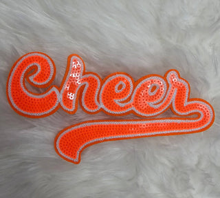 Large Cursive Cheer Sequin and Felt Iron-on Patch: Orange