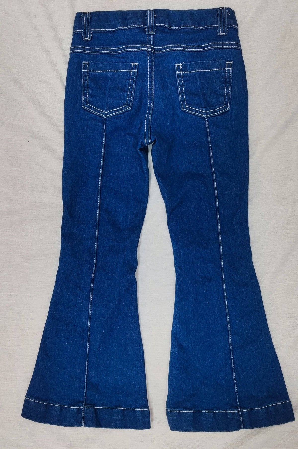 Girls Western Navy Line Bell Flare Denim Pants
