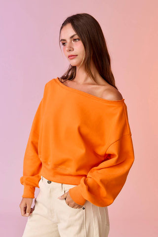 Alina Off Shoulder Cropped Sweatshirt: Brown