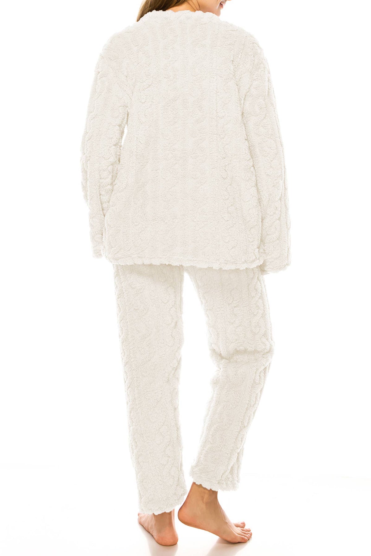 Cable Fuzzy Sherpa Fleece Pajama Sets: BLACK