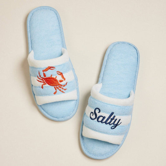 Salty Crab Embroidered Terry Slippers