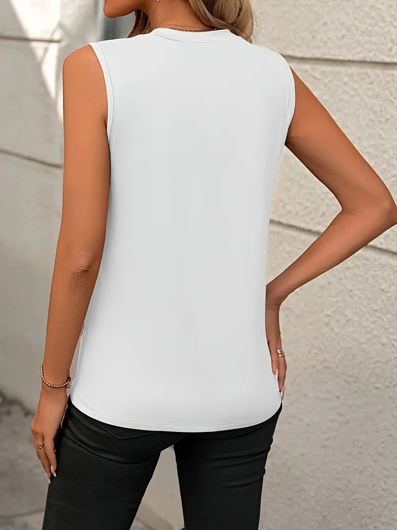 Sleeveless Knit Tank Top Women Loose Fit Solid Color: Black