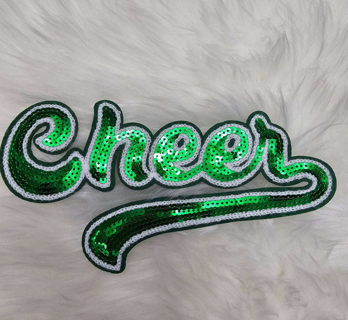 Large Cursive Cheer Sequin and Felt Iron-on Patch: Orange
