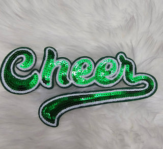 Large Cursive Cheer Sequin and Felt Iron-on Patch: Orange