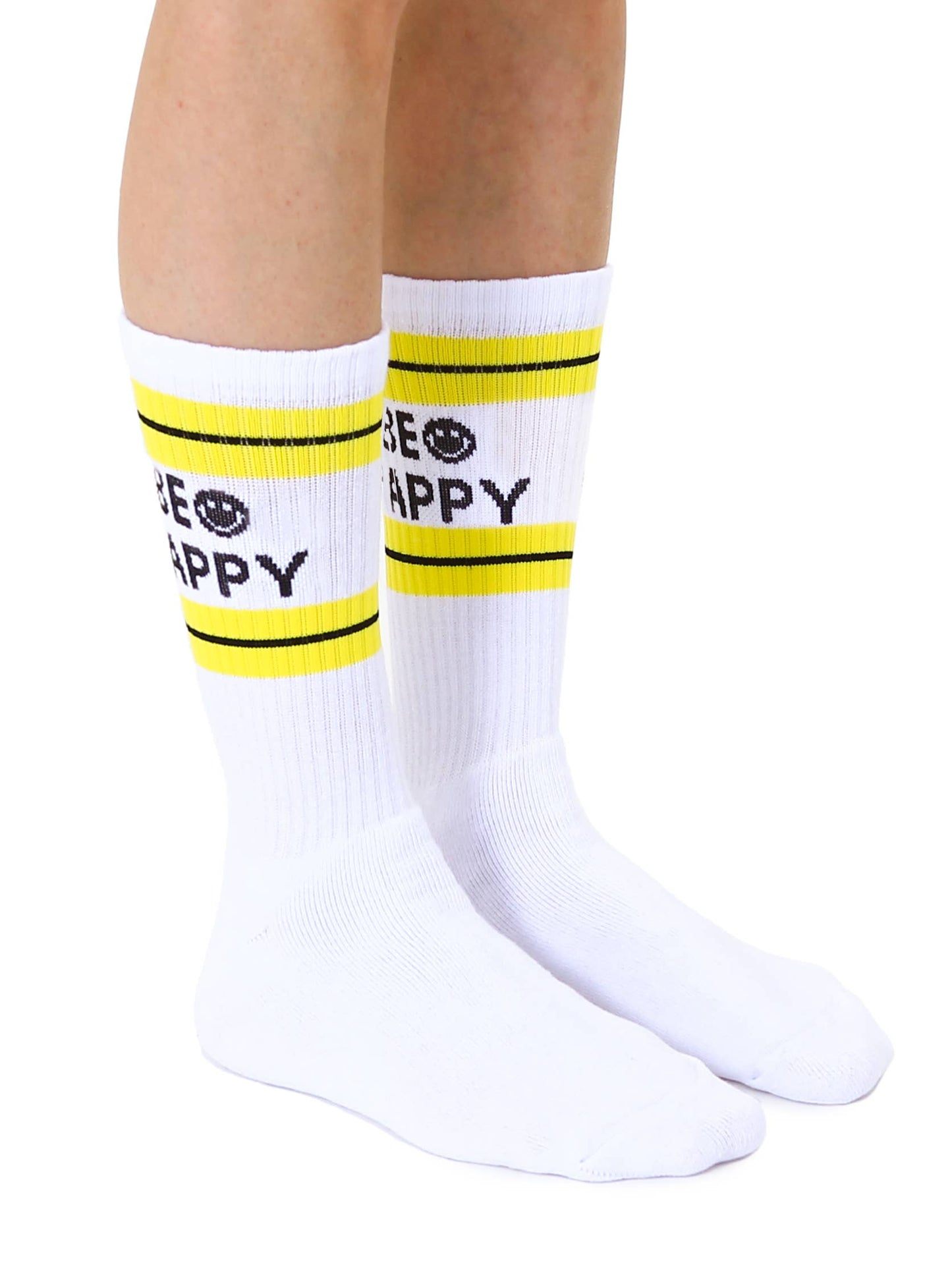 Classic Crew Socks w/ Ribbed Tubing - "Be Happy"