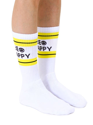 Classic Crew Socks w/ Ribbed Tubing - "Be Happy"
