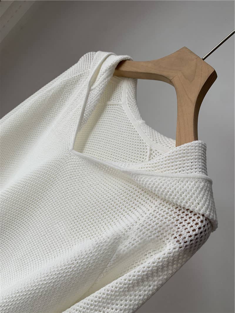 Hooded Knit Pullover: White / Missy / One Size