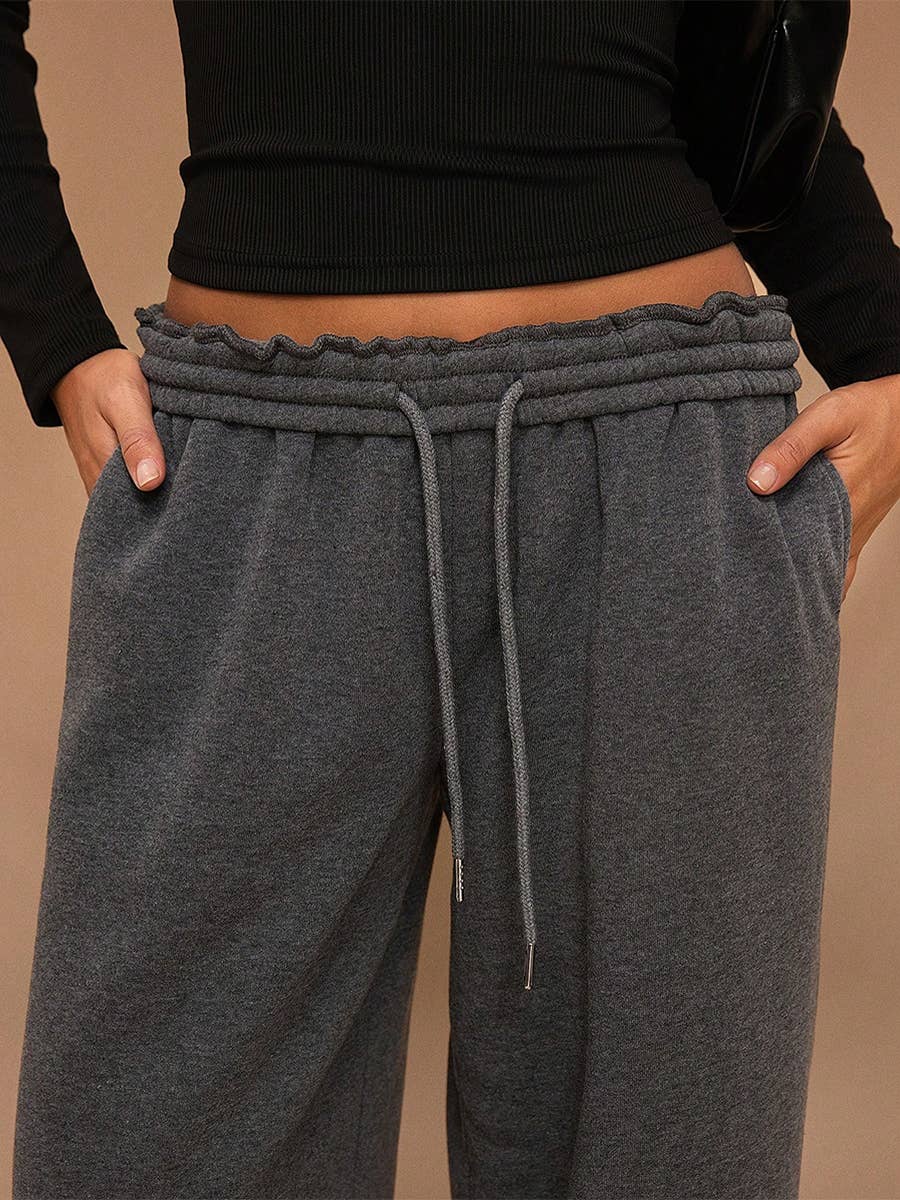 Fleece Lined Wide Leg Jogger Sweatpants