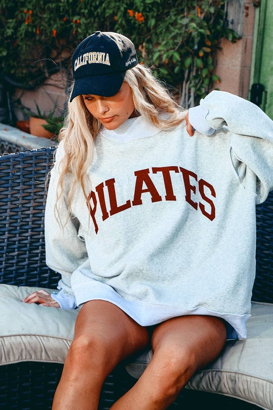 IT2594 'PILATES & YOGA' Print Reversible Mockneck Sweatshirt