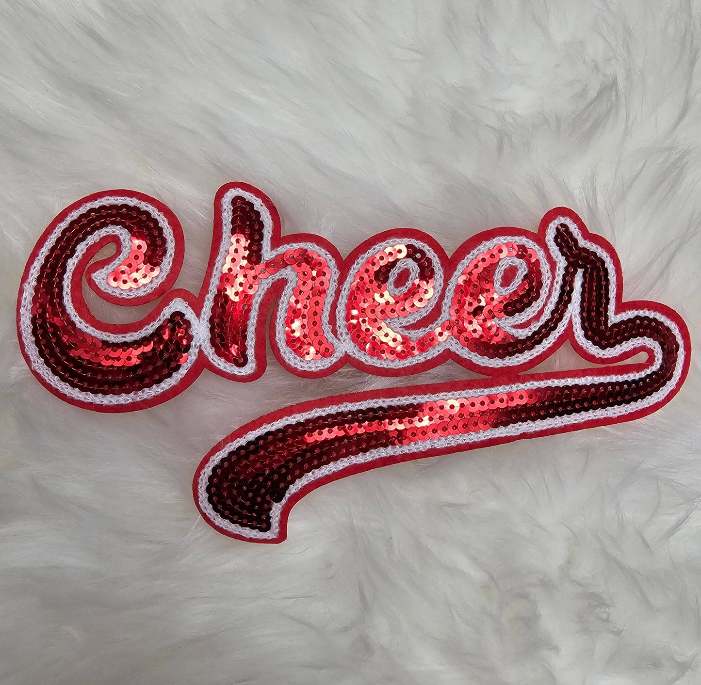 Large Cursive Cheer Sequin and Felt Iron-on Patch: Orange