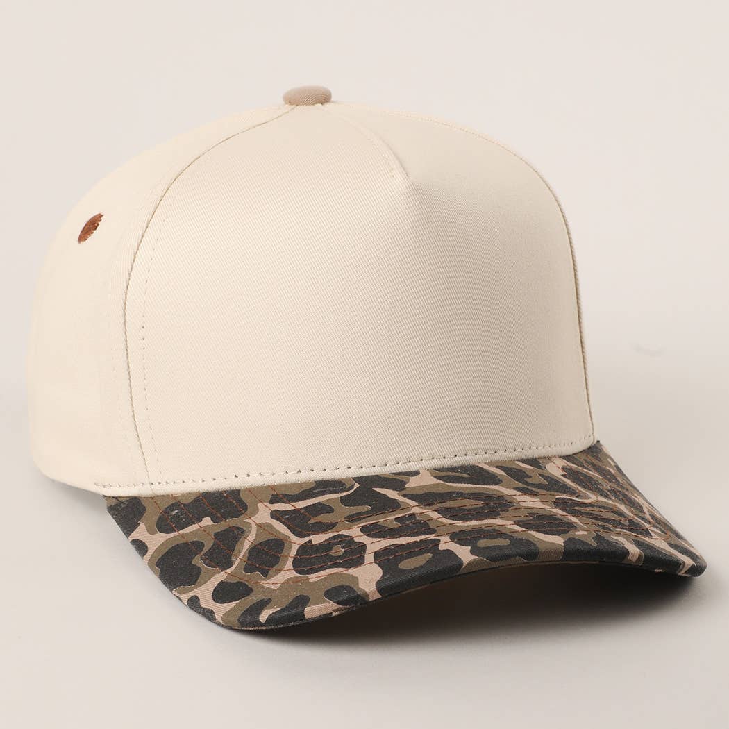 Two Tone Leopard Color Canvas Camo Trucker Hat: LEOPARD / One Size