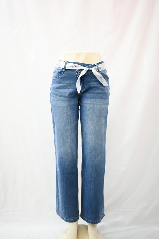 Low Rise Asymmetrical Button/Wide Leg Stretchy Jean