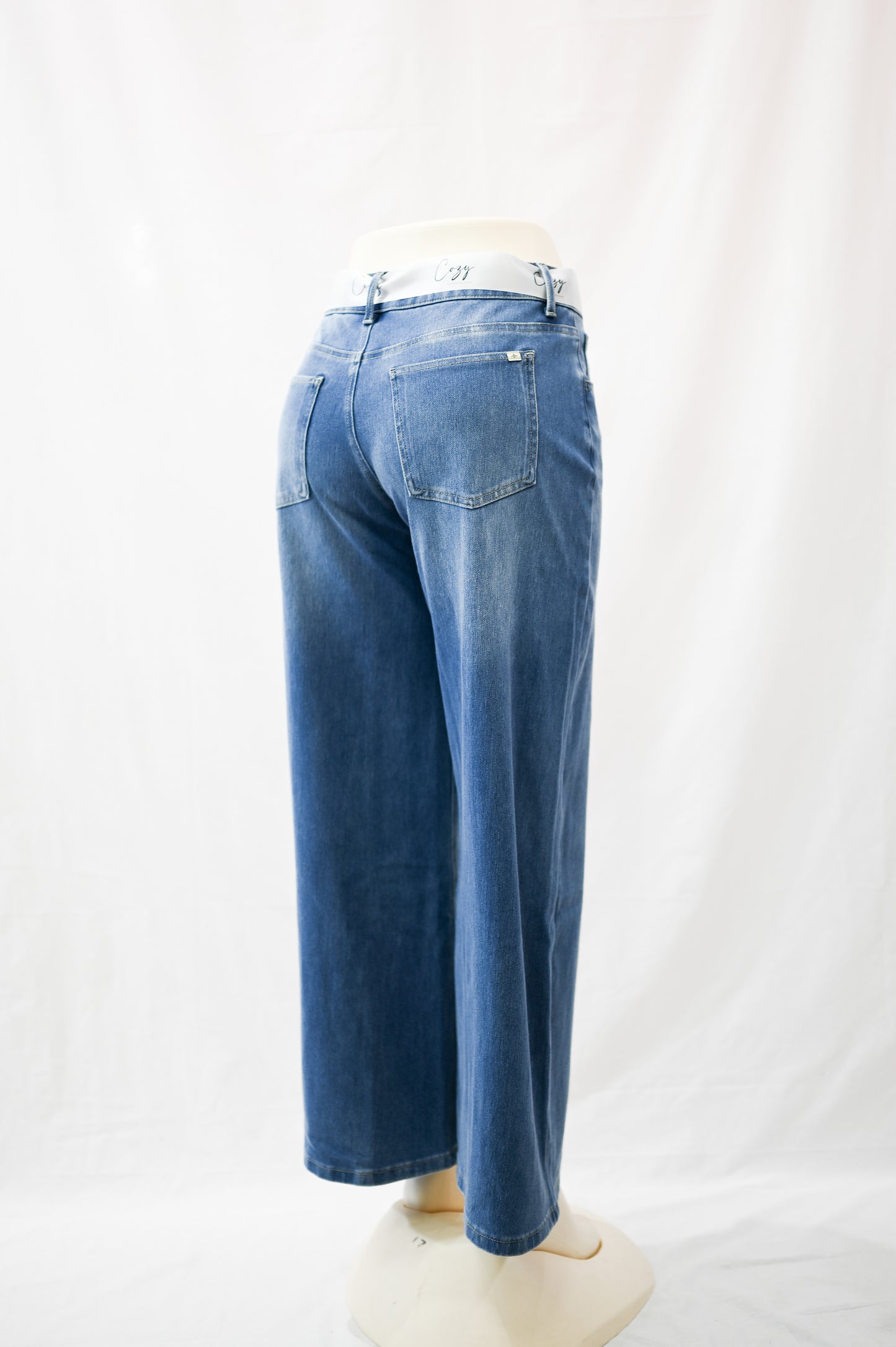 Low Rise Asymmetrical Button/Wide Leg Stretchy Jean