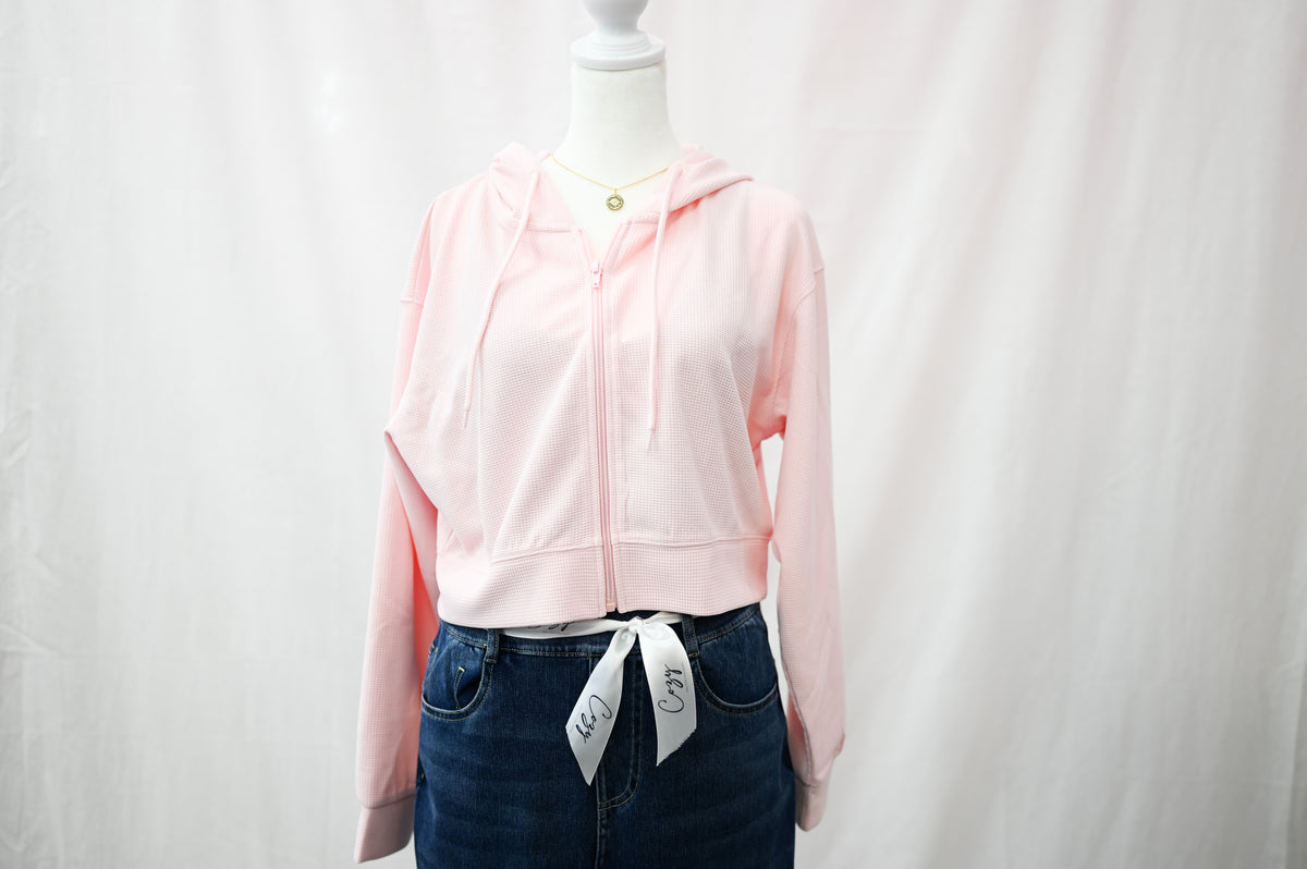 Waffle Hooded Cropped Zip up