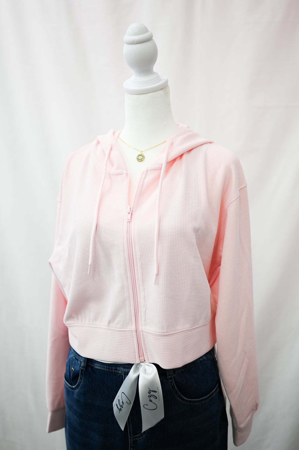 Waffle Hooded Cropped Zip up