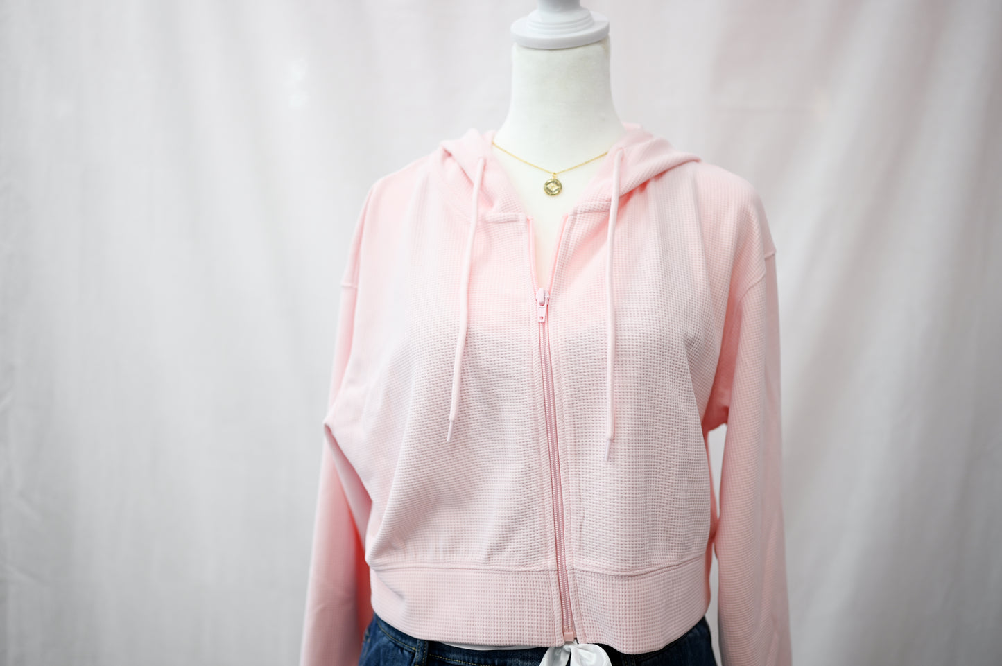 Waffle Hooded Cropped Zip up