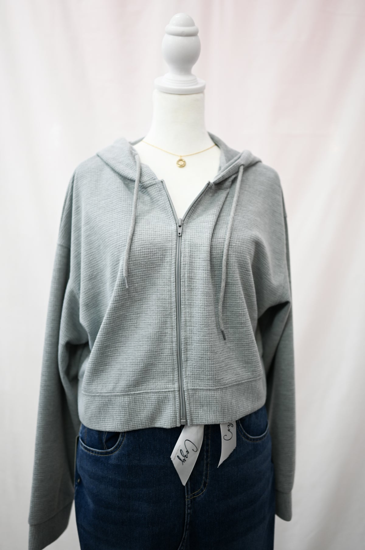 Waffle Hooded Cropped Zip up