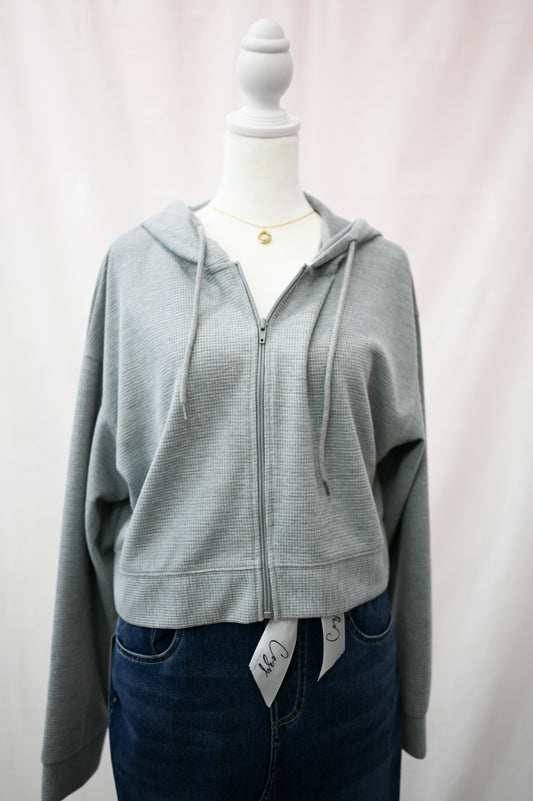 Waffle Hooded Cropped Zip up