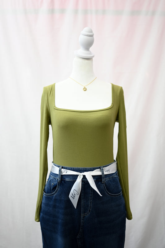 Halara Ribbed Knit Square Neck Long Sleeve