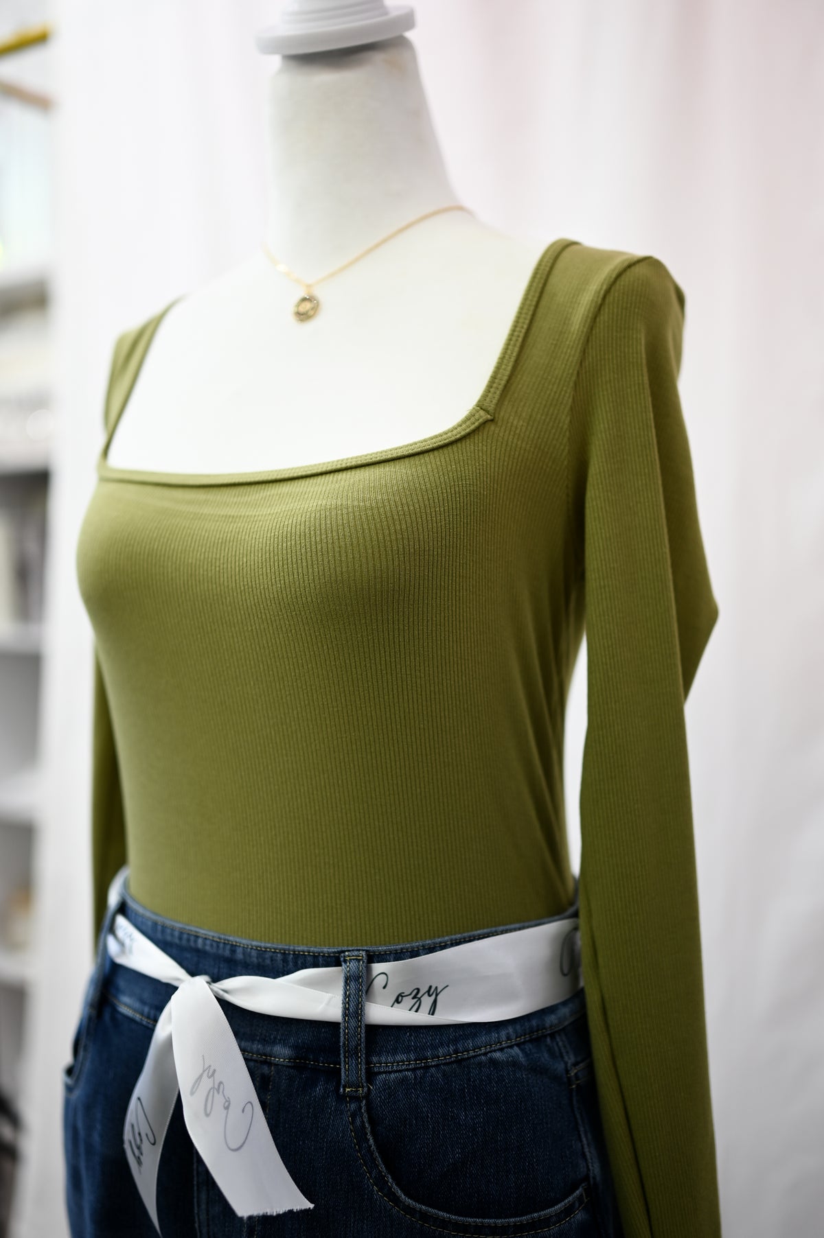 Halara Ribbed Knit Square Neck Long Sleeve