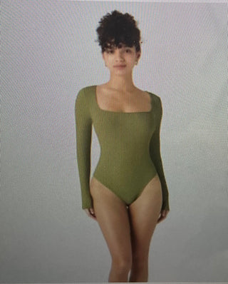 Halara Ribbed Knit Square Neck Long Sleeve