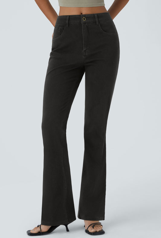 Halara Mid Rise Button Boot Cut Black Denim