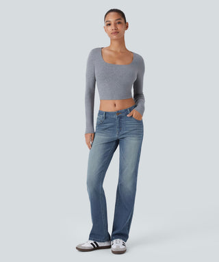 Halara Rise Button ZipperBootcut Jeans
