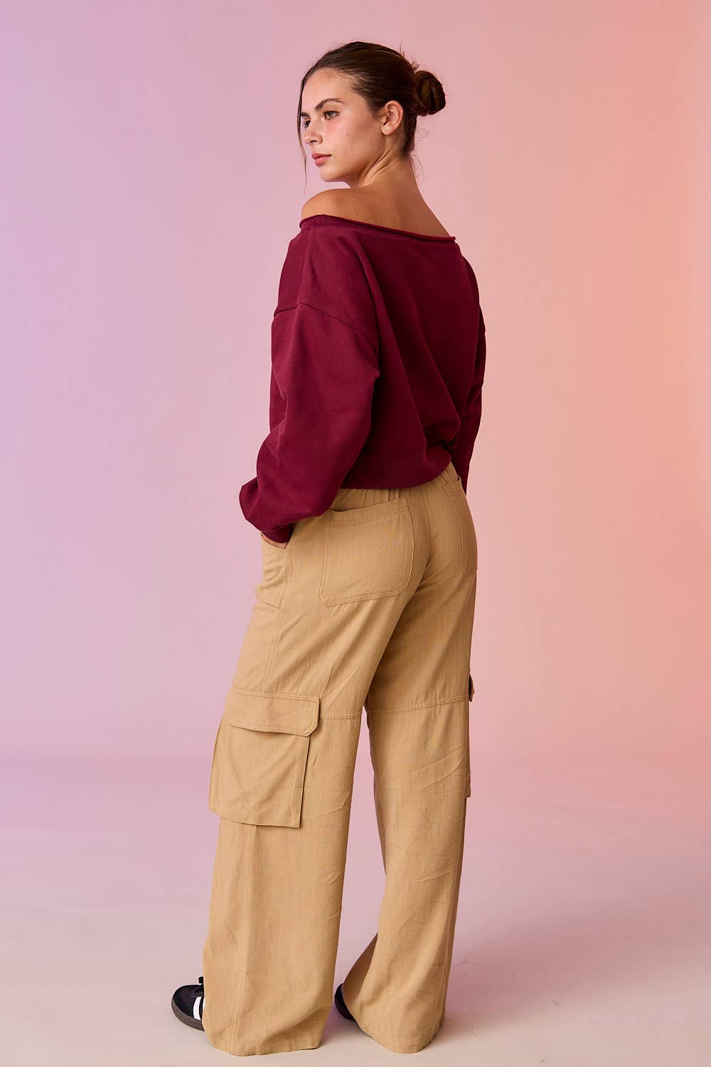PT17835 - Alina Off Shoulder Cropped Sweatshirt: Light Grey