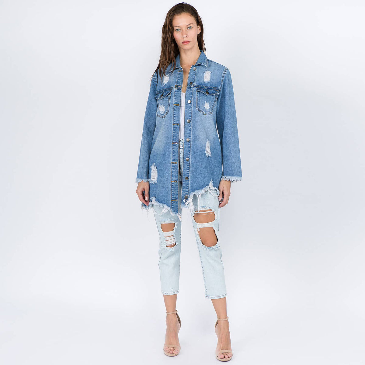 DISTRESSED DENIM SHIRT STYLE JACKET-SALE