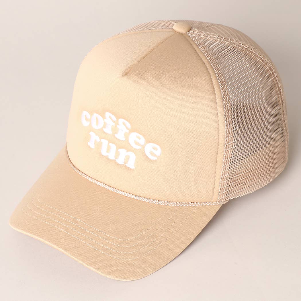 Coffee Run Embroidered Trucker Cap: LATTE / One Size