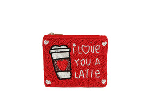 Ladies Fully Beaded LOVE A LATTE THEME Coin Purse
